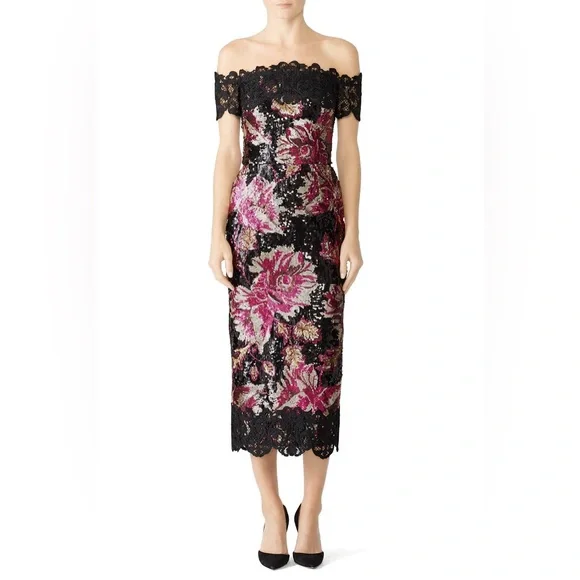 Marchesa Notte Floral Sequin Sheath $795